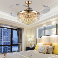 Ventilateur de plafond intelligent avec lumière, lustre en cristal, commande Bluetooth, fonction musicale, ventilateur de plafond avec lumière et télécommande
