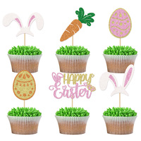 Carte de Cupcake Joyeuses Pâques avec Oreille de Lapin Carotte et Oeuf de Pâques Fournitures de Décoration de Gâteau