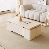 Table basse multifonctionnelle de style crème avec fonction de levage télescopique pour petit appartement, salon, table à manger, bureau.