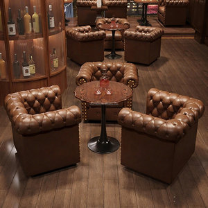 Ensemble de bar en bois de chêne massif de style industriel, banquette de bar, canapé, mobilier commercial moderne brun - Product Image 2
