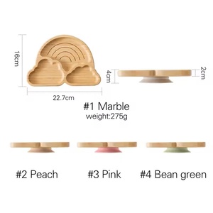 Baby <strong>Wooden</strong> Tableware Set Could Bamboo <strong>Wooden</strong> <strong>Plate</strong> Bowl Silicone Suction <strong>Wooden</strong> Handle Fork Spoon for Children Feeding Supplies - Product Image 2