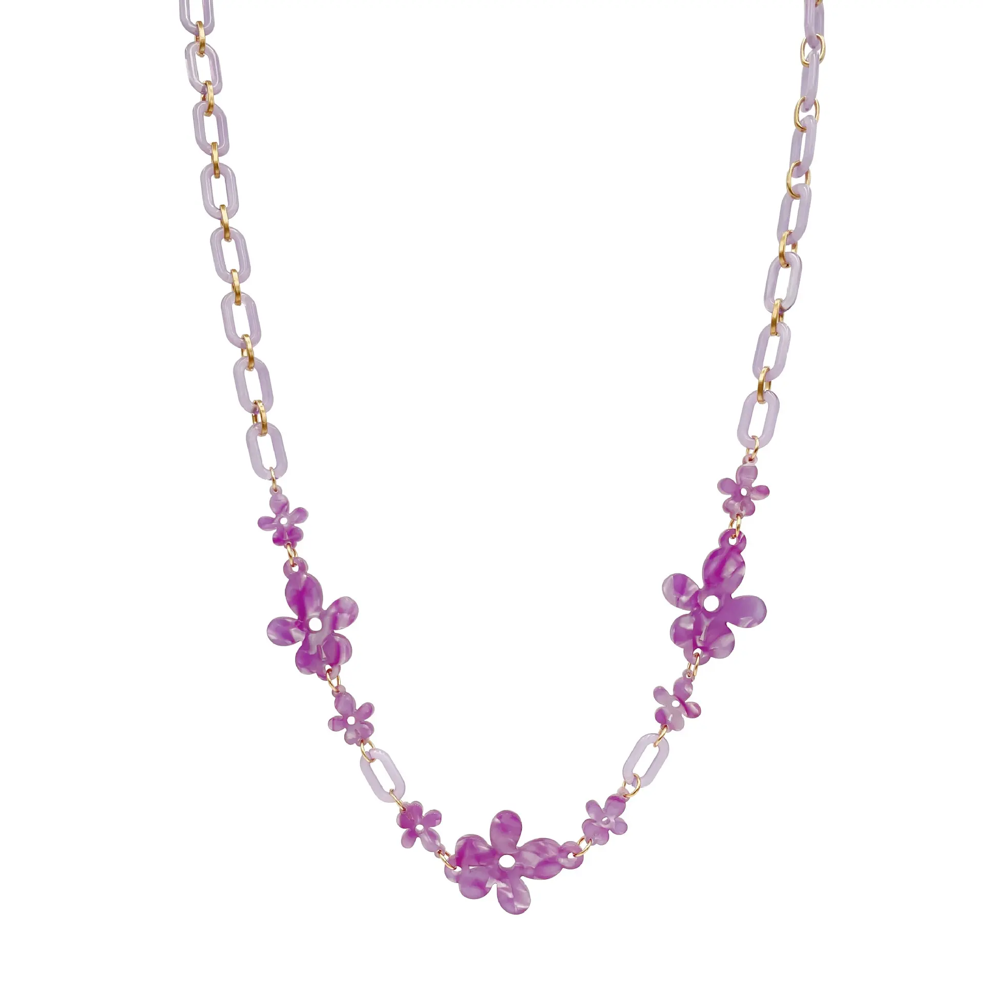 Gorgeous fashion unique design irregular colorful acrylic flowers charm necklace sweater chain wholesale