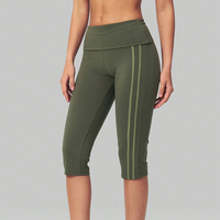 Pantalon Capri Femme Personnalisé en Coton Uni avec Bande Élastique Blanche et Rayures Contrastantes, Taille Pliée, Vente en Gros