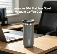 Gobelet isotherme à café octogonal en acier inoxydable 304 de 350 ml et 450 ml avec logo personnalisé, tasse de voyage portable avec cordon