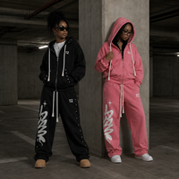 Ensemble de survêtement deux pièces rétro oversize avec fermeture éclair, cordon de serrage, imprimé étoile hip-hop, pantalon de jogging ample, vêtements de sport athlétiques décontractés