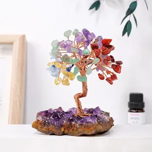 Albero di cristallo naturale artigianato ornamenti fatti a mano cristallo albero della vita resina Base vaso piccolo ornamento