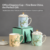 Vente en gros et au détail de couvercles de tasses à thé en porcelaine fine à motifs d'oiseaux, tasses en céramique dorées à la main, coffrets cadeaux et tasses à café