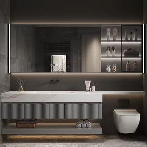 Mueble de Baño Moderno Clásico de Madera Montado en la Pared con Lavabo Individual, Mueble de Baño Antiguo para Hotel con Encimera - Product Image 3