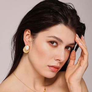 2024 New Design Waterproof Jewelry 18K Plated Luxury Artificial <b>Pearl</b> Mosaic Stud <b>Earrings</b> With Zircon - Product Image 2