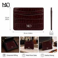 Porte-cartes en cuir rouge bordeaux texture crocodile, portefeuille fin avec fente incurvée pour logo personnalisé, vente en gros, fourniture OEM