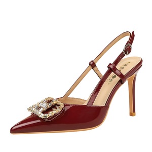 312-K213 Scarpe da Donna Europee e Americane con Tacco Alto, Tacco a Spillo, in <span class=keywords><strong>Pelle</strong></span> Verniciata, Scollatura Bassa, Strass, Fibbia Metallica, <span class=keywords><strong>Slingback</strong></span> - Product Image 2