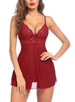 Chemise de nuit pour femme en dentelle tissée, dos nu, col en V profond, bretelles spaghetti, en maille transparente, coupe ample, tenue intime pour la maison et le sommeil