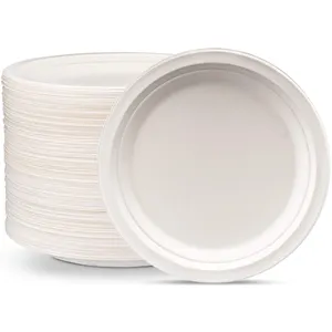 Vaisselle jetable ronde de 9 pouces canne à sucre bagasse pâte à papier assiette de fête compostable 100% assiettes biodégradables