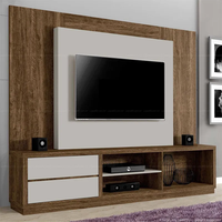Meuble TV de style farmhouse en bois naturel écologique, à monter au sol, avec panneau cannelé et base de tiroir blanche, pour salon et atelier