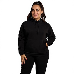 Sudadera con capucha negra de talla grande para mujer, manga larga, color sólido, corte holgado informal con cordón y bolsillos laterales, ropa de otoño - Product Image 2