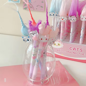 <span class=keywords><strong>Crayon</strong></span> mécanique à action par pression avec motif de <span class=keywords><strong>chat</strong></span> mignon, breloque <span class=keywords><strong>chat</strong></span> en résine duveteuse et grip en silicone souple pour l'école et le bureau - Product Image 2