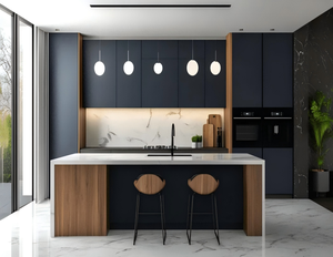 Usine de fabrication d'armoires de cuisine de Foshan, ensemble d'armoires de cuisine en panneaux de particules, traitement de surface en PVC ou laque, armoires de cuisine RTA - Product Image 4