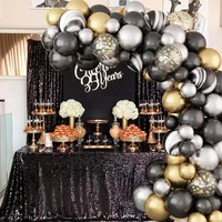 Kit de 97 ballons noirs et dorés pour guirlande d'arche, idéal pour la décoration de fond de mariage, d'anniversaire et de fête de remise des diplômes