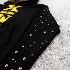 Novedad 2026: Sudadera con capucha corta estilo urbano oversize vintage con remaches, pedrería y estampado, con bordado personalizado, para hombre, corte holgado. - Product Image 3