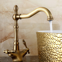 Robinet de lavabo vintage à double poignée avec aérateur économiseur d'eau, rotation à 360 degrés, eau chaude/froide pour salle et salon