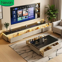 Table basse de salon de luxe moderne et simple, en verre et bois blanc, avec éclairage LED, grande capacité de rangement, vente en gros