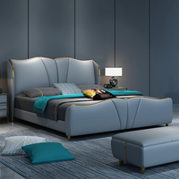 Lit double en cuir de luxe moderne Chambre à coucher principale haut de gamme Design de mariage Usine élégante de cadre en bois Lits rembourrés en gros
