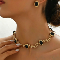 Parure Collier et Boucles d'Oreilles Vintage pour Femme en Alliage Incrusté de Zircon, Collier Ras du Cou, Vente en Gros d'Usine pour Anniversaire