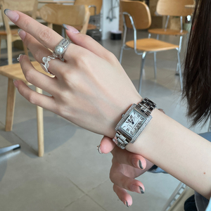 CILOA Women's Silver <b>Rectangular</b> <b>Watch</b> Diamond Bezel Roman Numeral Dial Luxury Casual Quartz Wristwatch - Product Image 3