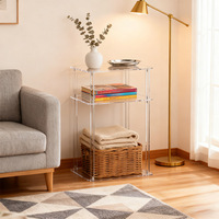 Mesa Transparente de Acrílico, Moderna y Minimalista, con Marco Transparente, para Sala de Estar, Dormitorio, Mesa de Centro, Almacenamiento Multicapa, Mesa Pequeña