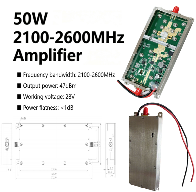 50W 2100-2600MHz RF Power Amplifiers 2100MHz 2600MHz 2GHz 47dBm RF Signal Power Amplifier Module 2.5GHz Broadband PA Module