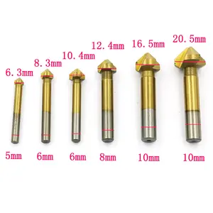 6.3-20.5MM 6pcs Titanium Round Shank 3 Flute 90 Degree HSS Chamfer Chamfering Cutter End Mill Tool Countersink Drill Bit Set