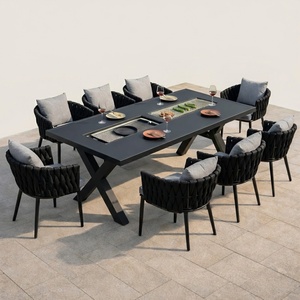 Table de barbecue extérieure en aluminium avec double grille, ensemble table et chaises pour patio, jardin, villa, hôtel – Noir – Vente chaude usine - Product Image 2