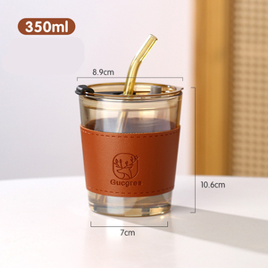 Tumbler per bere in bianco chiaro personalizzato borosilicato 450/400/350ml riutilizzabile da viaggio tazza di vetro tazza con paglia/coperchio - Product Image 2