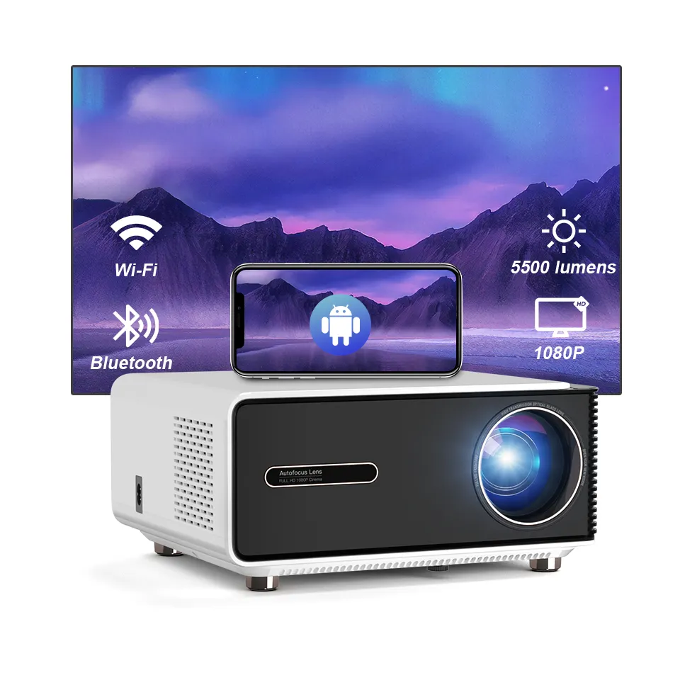 Rigal RD-839 Android 9.0 Auto Focus Video Projecteur Bluetooth Home Theater Smart Enclosed Projector For Gaming