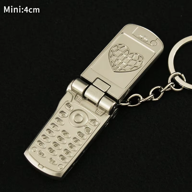 Metal Craft Small Mobile Phone Keychain - Creative Pendant, Flip-Over and Rotate Metal Toy Decoration Gift Keychain