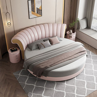 Hochwertiges Hotel-Lederbett Rund Modernes Design Massivholzrahmen Weiches Bettset für Zuhause
