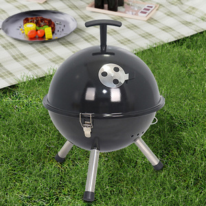 Portable Round Charcoal <b>BBQ</b> Grill 34.5Cm Outdoor Camping Grill With Tripod <b>Stand</b> Enamel Finish - Product Image 1