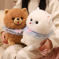 Peluche Chien Pomeranian Mignon en Gros, Jouet en Peluche Chiot Moelleux avec Col en Dentelle pour Cadeaux d'Anniversaire pour Amateurs d'Animaux et Décoration
