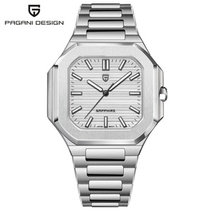PAGANI DESIGN Nouvelle montre de sport de luxe pour homme V2, cadran carré en verre saphir, alarme, résistance à l'eau 5BAR, acier inoxydable - Product Image 1