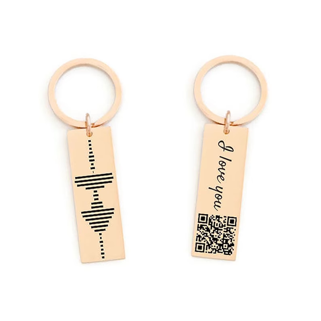 Gift for Him Father's Day Gift Soundwave Keychain with QR Code Soundwave Art QR Code Mini Voice Recorder Keychain