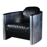 Fauteuil Chesterfield individuel vintage unique de style industriel du milieu du siècle, en aluminium et cuir, mobilier de cave à vin