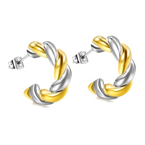 Pendientes de Aro de Acero Inoxidable con Baño de Oro de 18K, Diseño de Cuerda Retorcida Bicolor, Joyería de Moda para Mujer, Sin Deslustre - Product Image 5