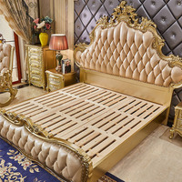 Lit king size en bois massif sculpté, style européen luxueux, réglable et avec rangement, meubles de chambre à coucher