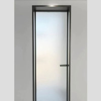 Porte simple à charnières en aluminium, personnalisable, pour salle de bain intérieure de luxe, avec verre transparent givré