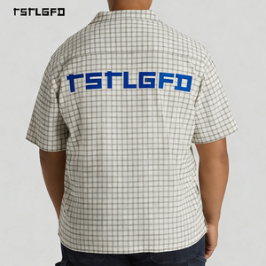Chemise à manches courtes à carreaux pour hommes, décontractée, boutonnée, avec motif graphique, streetwear, chemise d'été - Product Image 4