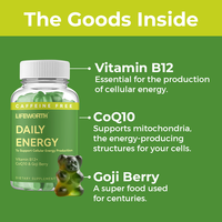 Bonbons gélifiés à mâcher pour adultes, sans caféine, à la vitamine B12, CoQ10 et baies de Goji, pour l'énergie quotidienne (OEM)