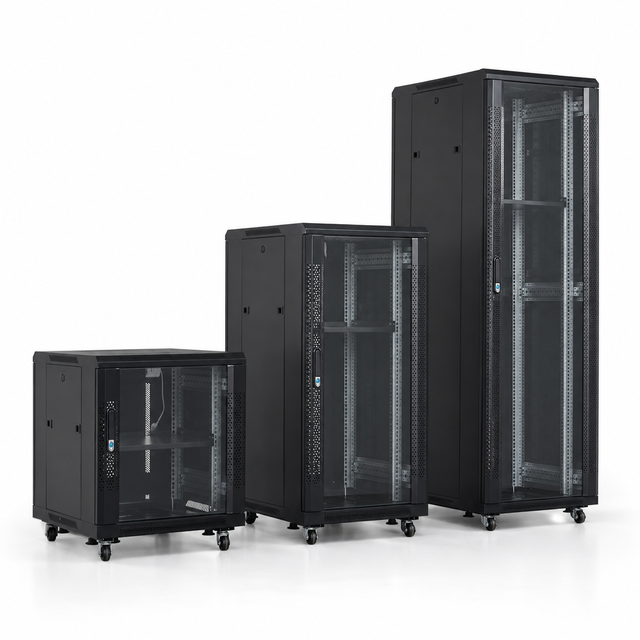 Floor Standing Server Rack Cabinet 19 Inch Network Cabinet with Glass Door for Data Center Servers and IT Equipment