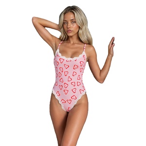 Body Sexy de Verano con Encaje, Transpirable, Ecológico, con Estampado de Corazón, Color en Contraste, Elástico, de Punto, con Tirantes Finos - Product Image 1