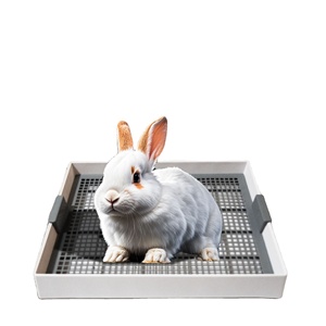 Bac à litière 4-en-1 pour lapins, bac d'apprentissage de la propreté pour cage avec mangeoire à foin, gamelles, pelle et balayette pour petits animaux - Product Image 1