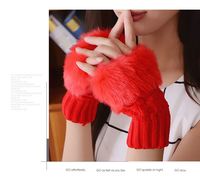 Gants d'hiver pour femme, gants sans doigts, mitaines en fausse fourrure avec pompon, gants tricotés L0003
